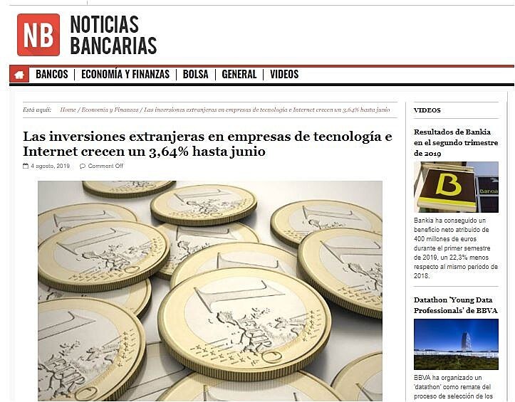 Las inversiones extranjeras en empresas de tecnologa e Internet crecen un 3,64% hasta junio